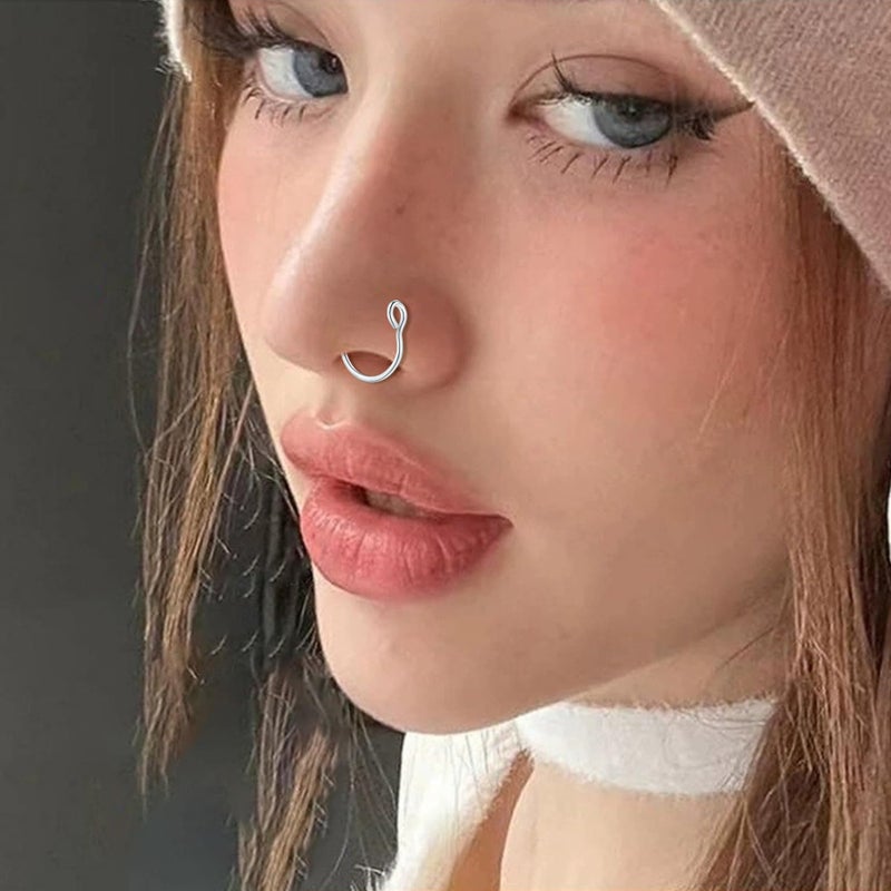 D.Bella Fake Nose Ring Hoop 20G Faux Septum Piercing Jewelry 8mm Faux Lip Piercing Clip on Non Piercing - Image 4